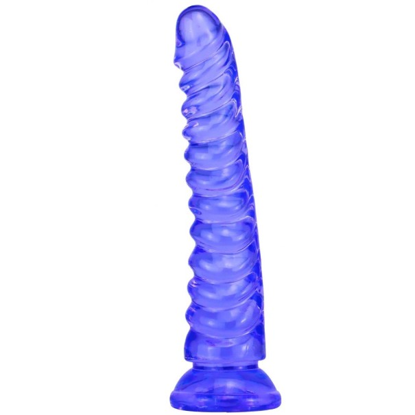 Szilikon vibrátor 22 x 4 cm-es bordákkal, tapadókoronggal a kéz nélküli használathoz, diszkrét csomagolással az Ön kényelméért és magánéletéért. lila