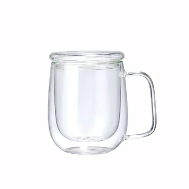 Szklany kubek z podwójnymi ściankami 250 ml 10,5 x 7,5 cm Kubek odporny na ciepło z kwadratowym uchwytem i pokrywką Szkło termiczne do herbaty, kawy 1