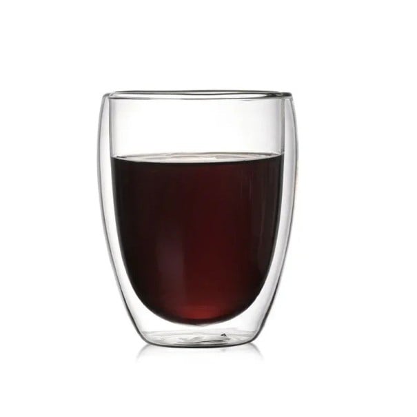 Szklany kubek z podwójnymi ściankami 350 ml. Odporny na ciepło kubek termiczny bez uchwytu. Elegancki szklany kubek do kawy, herbaty, latte 1