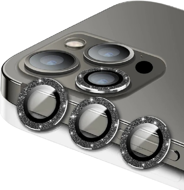 Szkło ochronne na tylną kamerę do iPhone&#39;a 15 Plus, ramka z kamieniami czarny