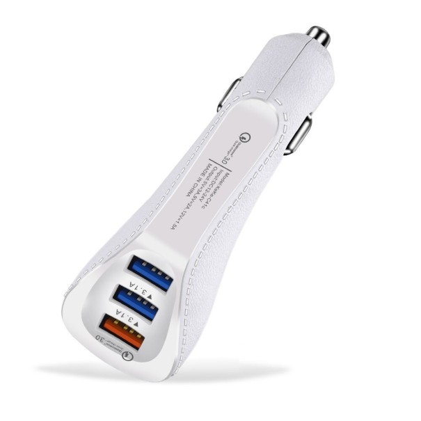 Szybka ładowarka samochodowa 3 porty USB Quick Charge biały
