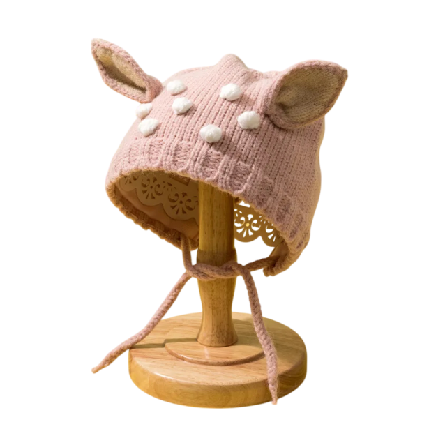 Szydełkowa czapka dziecięca Jelonek 46-50 cm 6-36 miesięcy Zawiązywanie pod szyją Niemowlęca zimowa czapeczka różowy