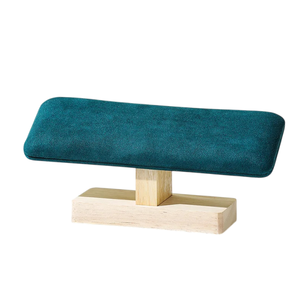 T-bar Bracelet and Watch Stand 19.5 × 8.5 × 5 cm Wooden Stand with Velvet Cushion for Displaying Bracelets and Watches green