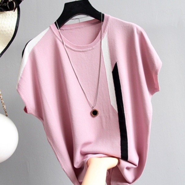 T-shirt à rayures pour femmes A1281 rose