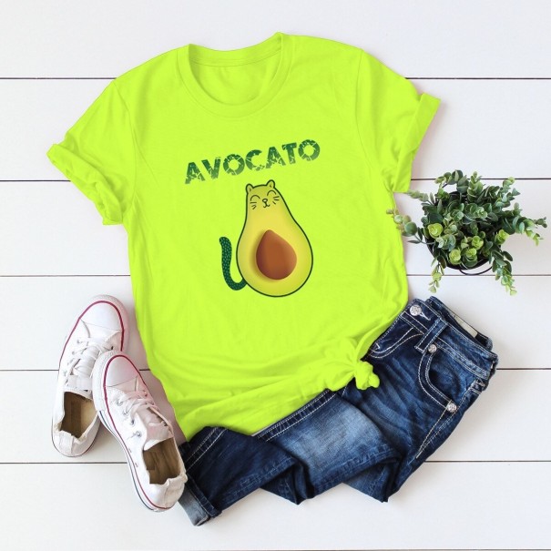 T-shirt da donna con stampa di avocado verde neon 3XL