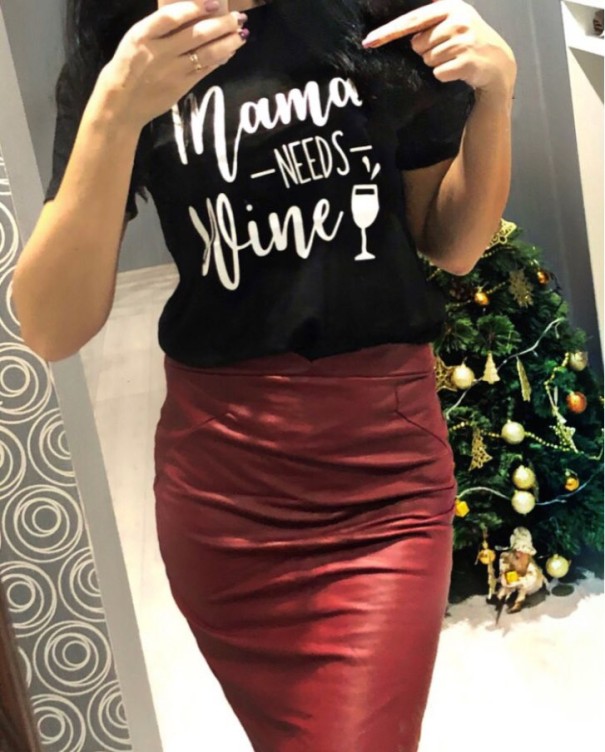 T-shirt da donna con stampa divertente di vino M