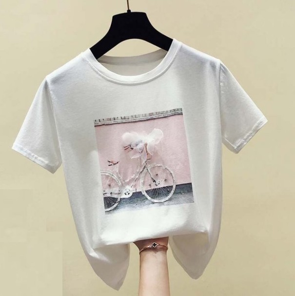 T-shirt dam med cykeltryck B113 vit M