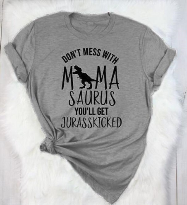T-shirt dam med dinosaurietryck A819 grå M
