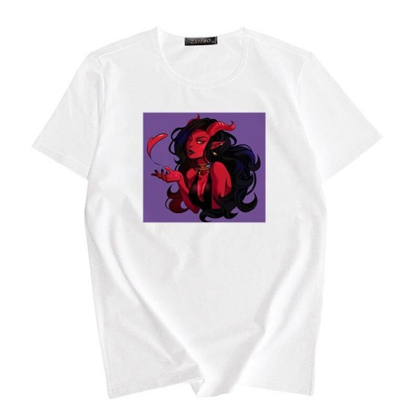 T-shirt dam med djävulstryck B353 vit XS 2