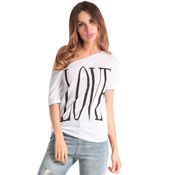 T-shirt dam med kärlekstryck A991 vit M