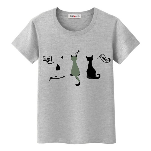 T-shirt dam med katttryck XS 6