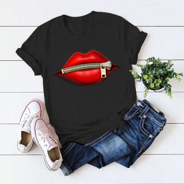 T-shirt dam med roligt muntryck svart S