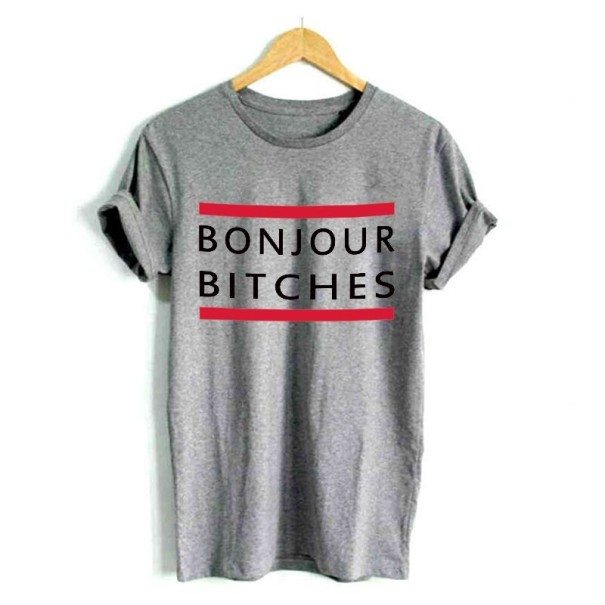 T-shirt dam med roligt tryck A964 grå L