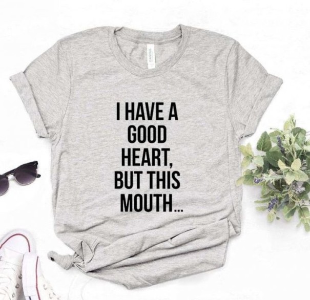 T-shirt dam med roligt tryck B324 grå S