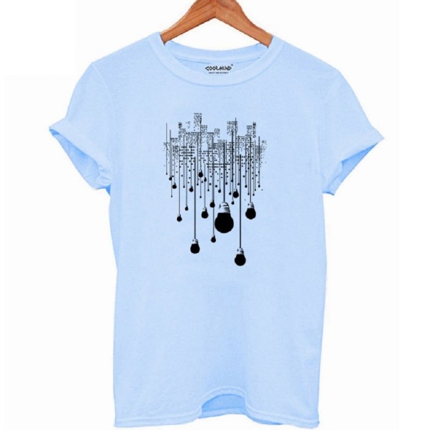 T-shirt dam med tryck B171 ljusblå XL