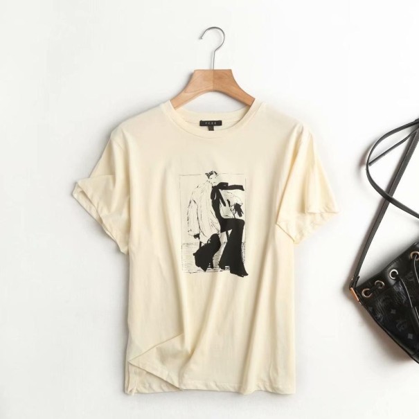 T-shirt dam med tryck B271 beige M