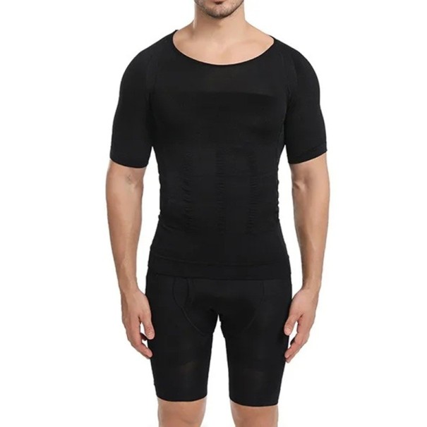 T-shirt de compression amincissant pour hommes T-shirt sans couture pour la mise en forme du corps T-shirt de sport élastique Soutien postural T-shirt de fitness noir M