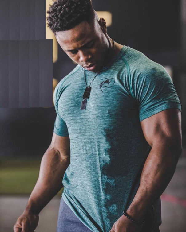 T-shirt de compression pour homme F1795 turquoise L