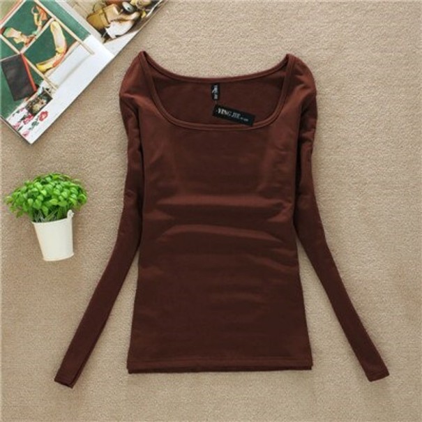 T-shirt élastique à manches longues pour femmes marron