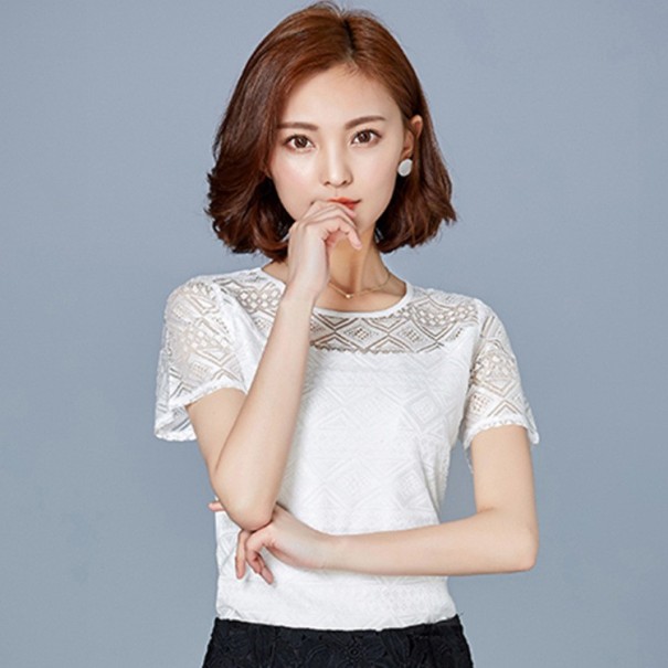T-shirt en dentelle pour femmes - Blanc XS