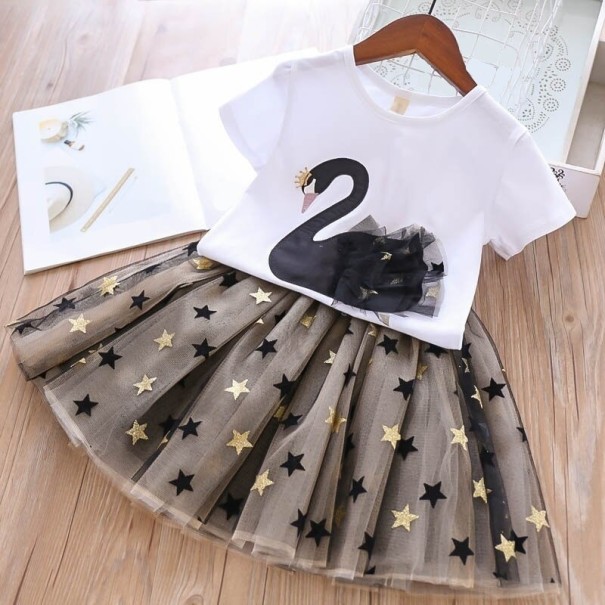 T-shirt en rok met zwanenmotief voor meisjes wit 3