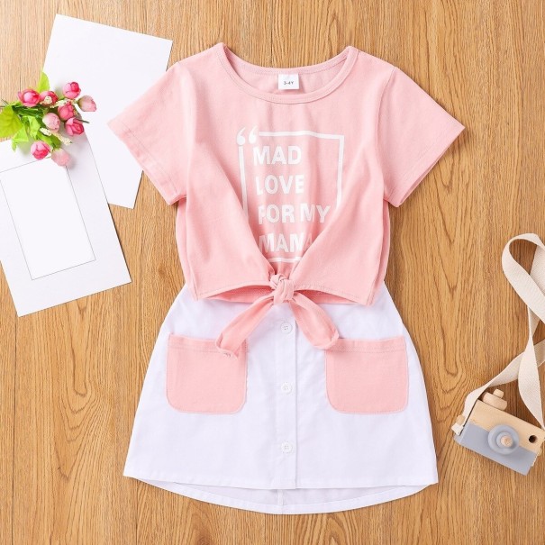 T-shirt et jupe pour filles L1456 rose 5
