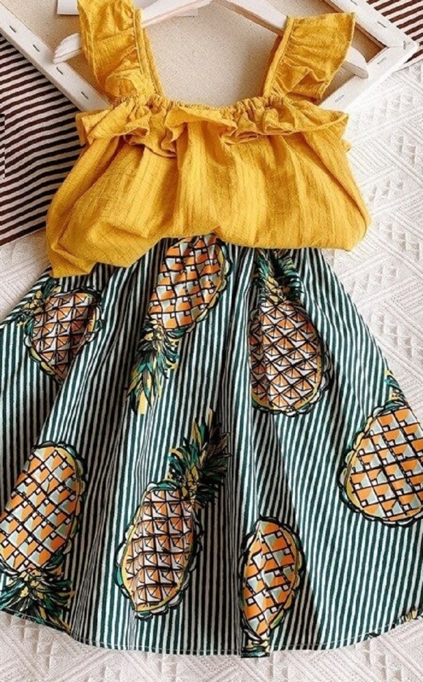 T-shirt et jupe pour filles N418 jaune foncé 5