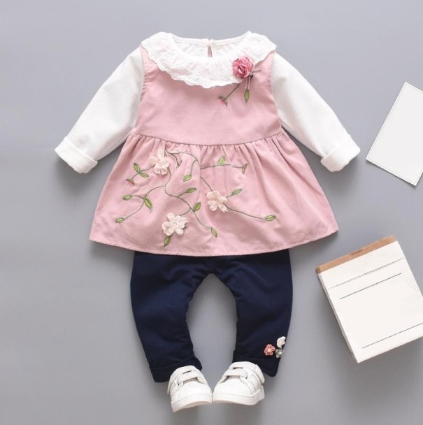T-shirt et pantalon pour fille L1159 rose 9-12 mois