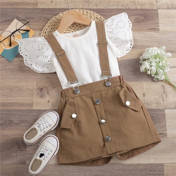 T-shirt et short pour fille L1146 marron clair 5