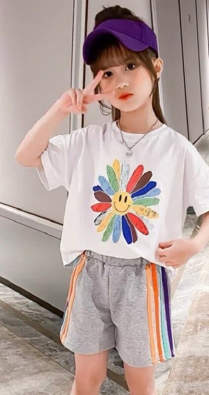 T-shirt et short pour filles L1542 gris 6