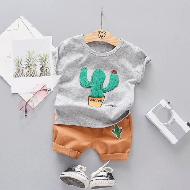 T-shirt et shorts pour garçon avec cactus L1720 gris 12-24 mois