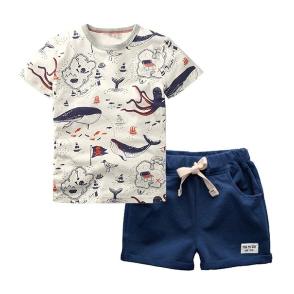 T-shirt et shorts pour garçon L1604 bleu foncé 2