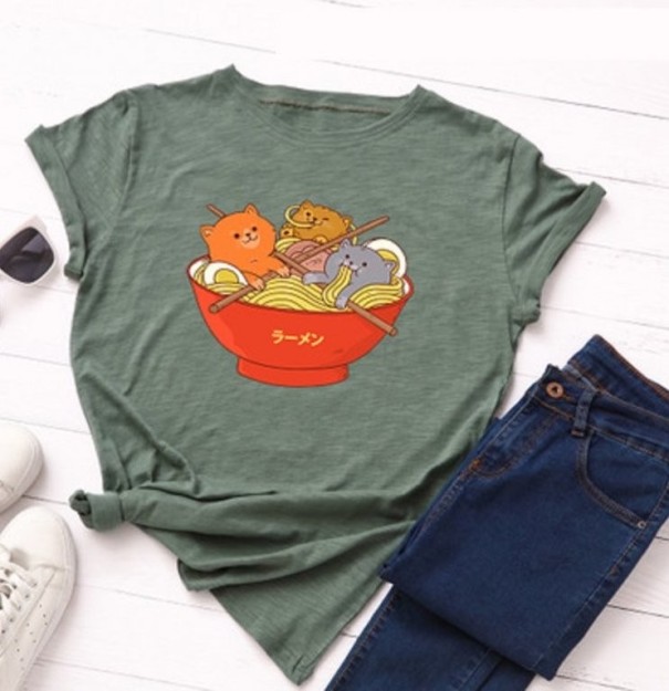 T-shirt feminina com estampa engraçada B302 verde exército L