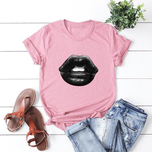 T-shirt feminina com estampado de lábios rosa 3XL