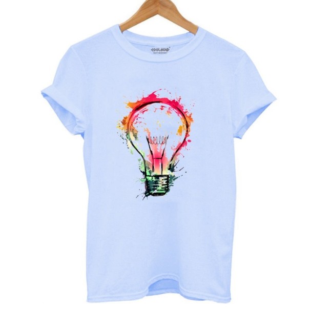 T-shirt feminina com estampado de lâmpada azul claro L