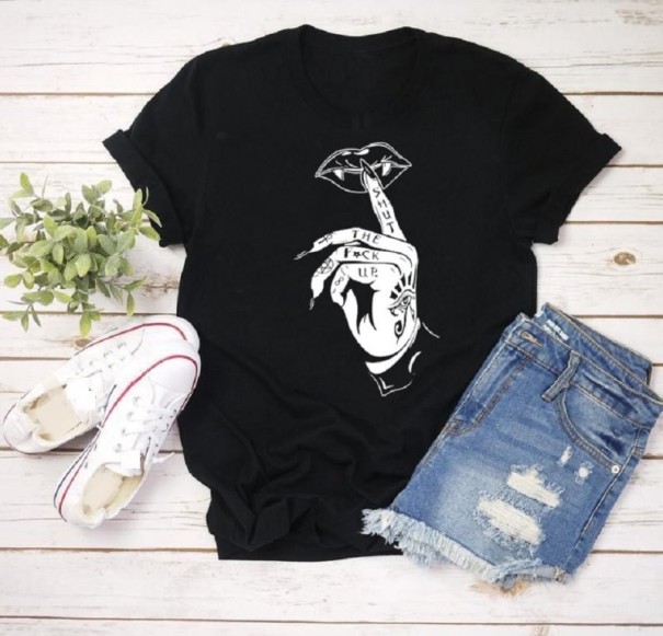 T-shirt femme avec motif de main noir L
