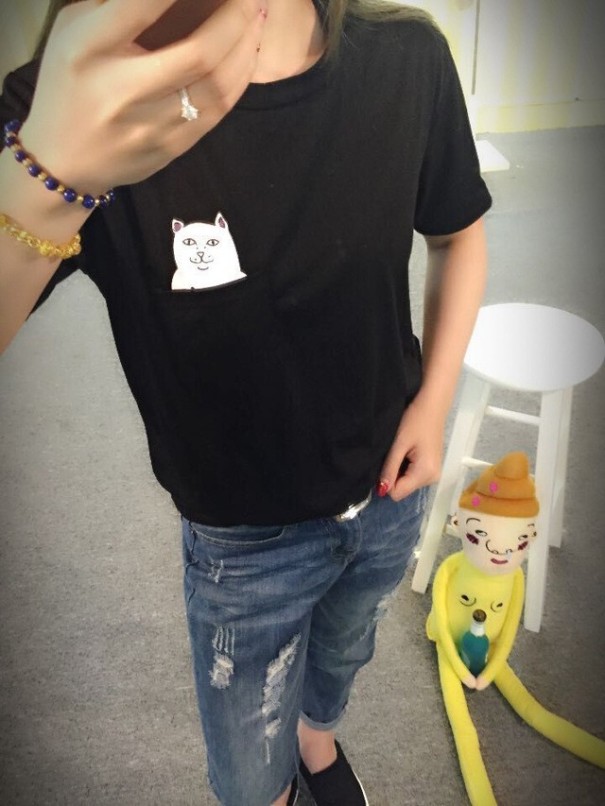 T-shirt Femme avec un Chat J1793 noir XXS