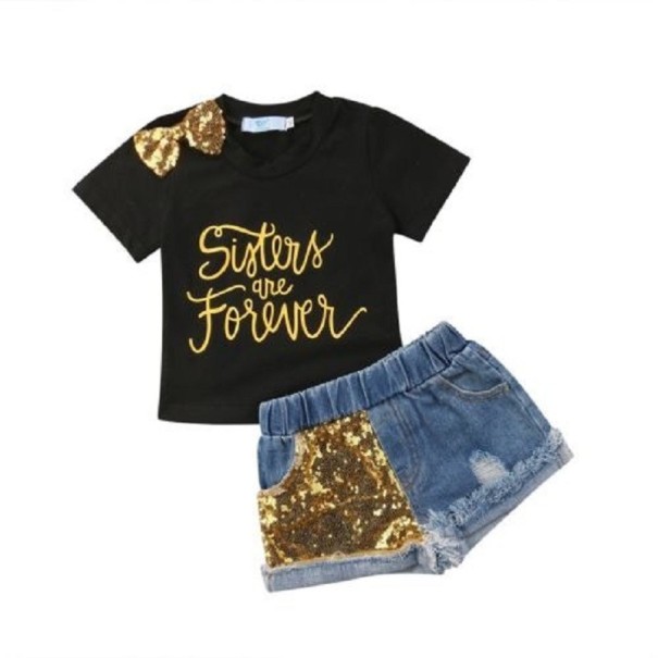T-shirt för flickor och jeansshorts L1406 2
