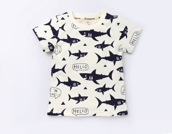 T-shirt för pojkar med hajtryck J2538 vit 5