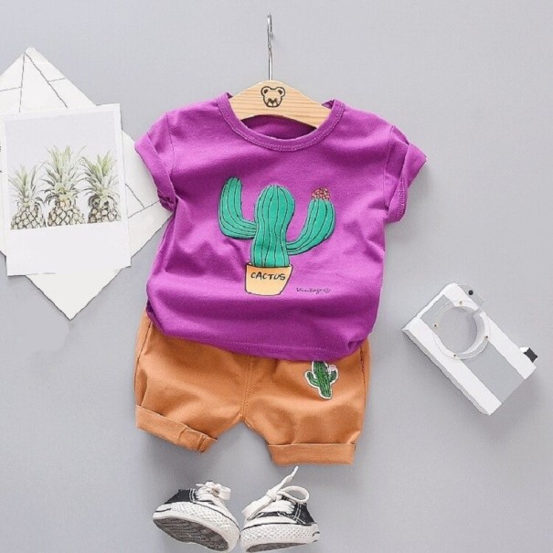 T-shirt för pojkar och shorts med kaktus L1720 lila 12-24 månader