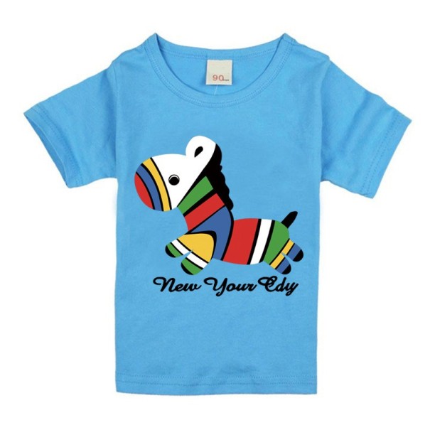 T-shirt för tjejer - Färgglad häst J2497 ljusblå 9-12 månader