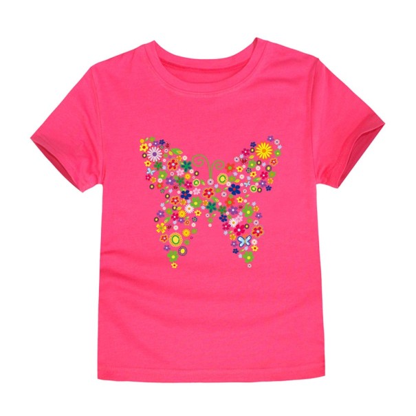 T-shirt för tjejer med Butterfly J3290 mörkrosa 12