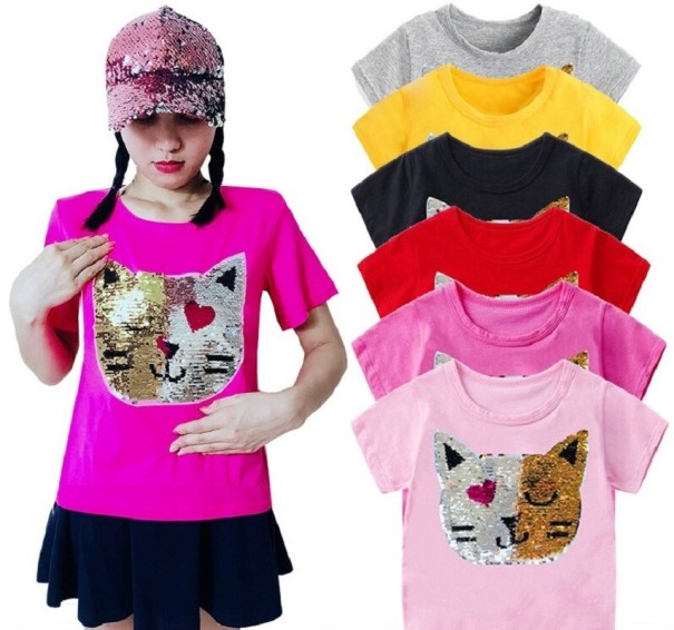 T-shirt för tjejer med katt J465
