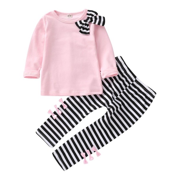 T-shirt för tjejer med rosett och leggings L1228 rosa 2