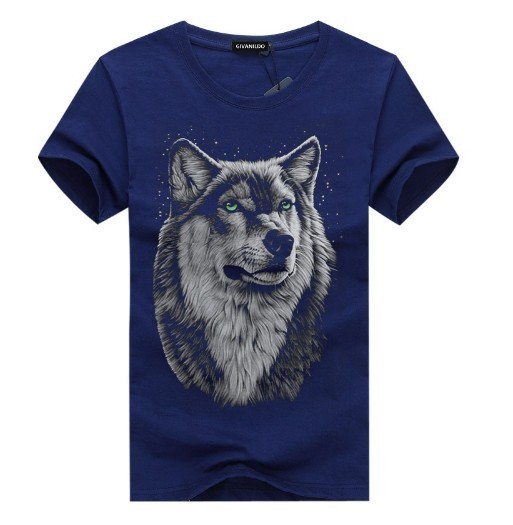 T-shirt herr med tryck - WOLF blå M