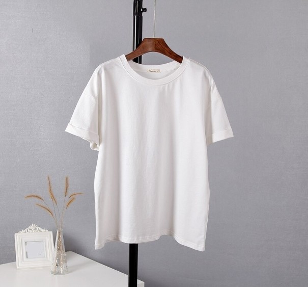 T-shirt i bomull för kvinnor B895 vit S