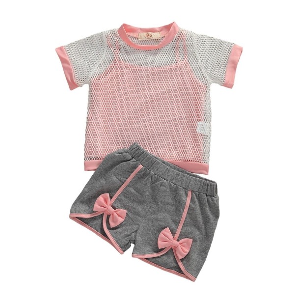 T-shirt, linne och shorts för tjejer L1193 rosa 6