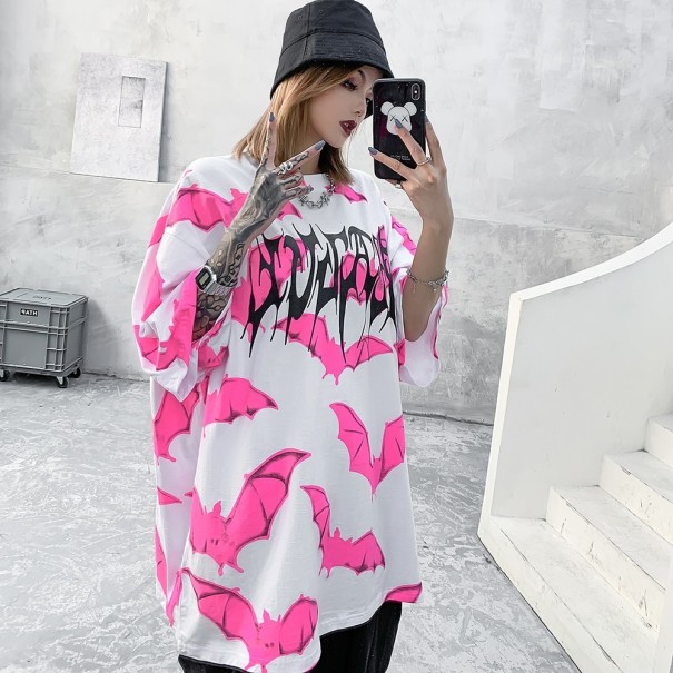 T-shirt med överdimensionerad fladdermustryck för kvinnor