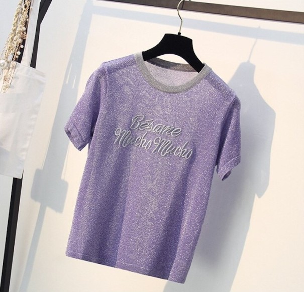 T-shirt med tryck för damer A1086 lila