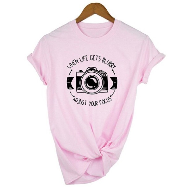 T-shirt met camera-thema voor dames roze S